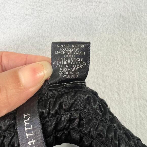 Full Tilt Bustier Top M Padded Bra Lace Overlay Front Zip Strapless Smocked Back - Picture 8 of 9